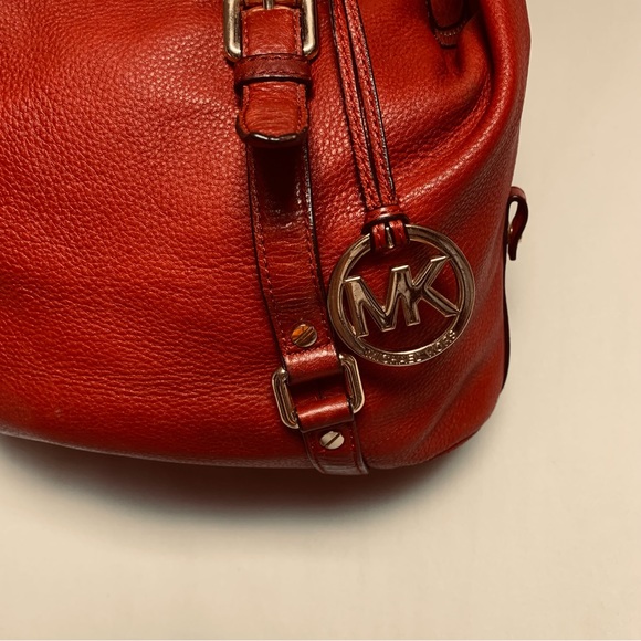 🆕 MICHAEL KORS Red Bedford Pebble Leather Satchel Shoulder Bag Medium Christmas - Picture 4 of 15